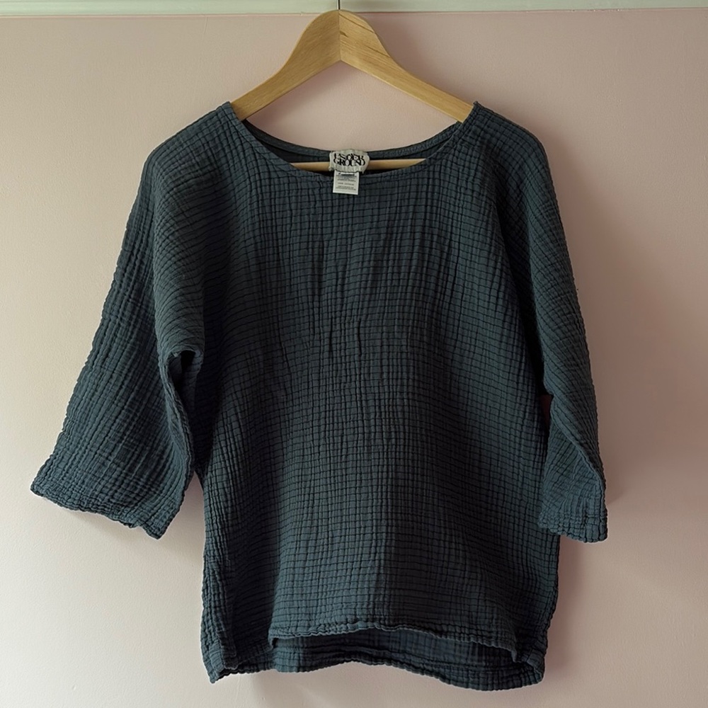 Prairie Underground Gauzy cotton Gray 3/4 Sleeve Blouse M